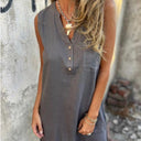 Chic Women's Viscose Summer Dress with Button Accents