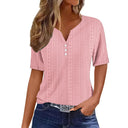 Women's Short Sleeve Blouse with Lace Details and Button Accents
