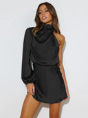 Chic Asymmetrical Satin Mini Dress for Women