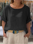 Women’s Linen Blouse with Rolled Sleeves