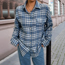 Checked Cotton Blouse for Women with Stylish Button Accents