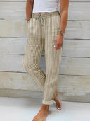 Stylish Women's Striped Cotton Pants with Adjustable Waist