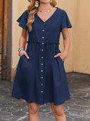 Chic Women's Button-Down Swing Dress with Pockets