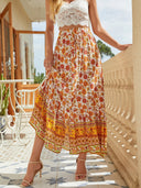 Handcrafted Pattern Women's Maxi Skirt with Elastic Waistband