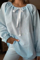 Chic Women's Blouse with Puff Sleeves & Tie Detail