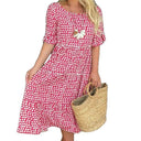 Floral Midi Dress with Elastic Waistband for Women
