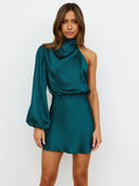Chic Asymmetrical Satin Mini Dress for Women