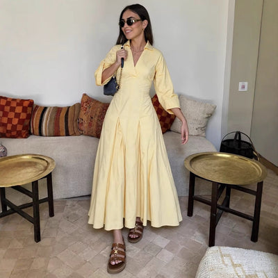 Chic Women's V-Neck Shirt Dress with Wide Sleeves