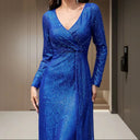 Sequin Evening Dress with Long Sleeves and Wrap Design