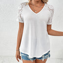 Chic V-Neck Top with Lace Sleeves & Textured Design