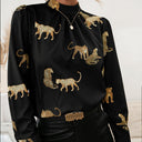 Chic Animal Print Blouse with Stand Collar