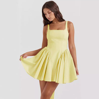 Chic Women's Square Neck Dress with Ruffled Accents