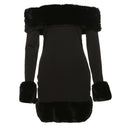 Chic Women's Long Sleeve Dress with Faux Fur Trim
