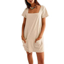 Chic Women's Tunic Dress with Square Neckline and Pockets