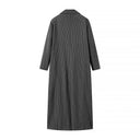 Chic Striped Long Blazer with Double Button Closure and Side Pockets