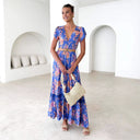 Floral Maxi Dress with Deep V-Neck Design