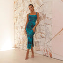 Stylish Midi Dress with Side Slit and Shoulder Straps