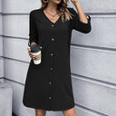 Women’s V-Neck Button Dress with 3/4 Sleeves