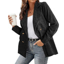 Chic Faux Leather Blazer with Double Quilted Collar