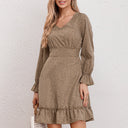 Ruffle Detail V-Neck Women's Dress