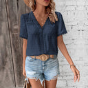 Women's Modern V-Neck Blouse with Lace Accents