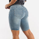High-Waisted Denim Bermuda Shorts with Distressed Design