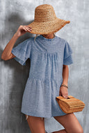 Women's Flowing Dress with Ruffled Details and High Collar