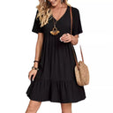 Chic Women's V-Neck Peplum Dress with Ruffle Accents