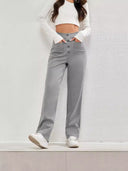 Women's High-Waisted Chino Trousers with Chic Button Placket