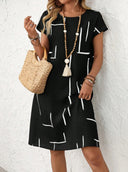 Geometric Print Oversized Women's Dress with Pockets