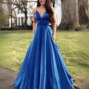 Chic Women's A-Line Evening Dress with Deep V-Neck Design