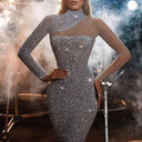 Women's Glitter Evening Dress with Sheer Accents