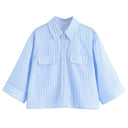 Chic Striped Blouse with Oversized Fit and Pocket Details