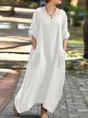 Chic Women's Maxi Dress with Pockets & Buttons