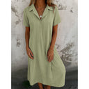 Chic Women's Short Sleeve Shirt Dress with Button Accents