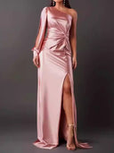 Chic Women's Asymmetrical Evening Dress with Pleats
