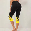 High-Waisted Women's Capri Leggings with Sunflower Print