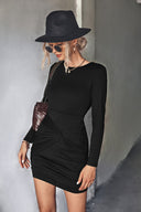 Chic Knee-Length Wrap Dress with Ruching and Long Sleeves