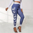 Floral Lace Waistband Leggings with Butterfly Design