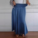 Women's Stylish Wide-Leg Trousers with Stretch Waist and Pockets