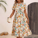 Women's Floral Midi Dress with Ruffled Hem Design