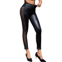 Chic Women's High-Shine Leggings with Mesh Inserts and Rhinestone Accents