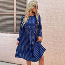 Chic Women's Long-Sleeve Dress with Polka Dot Design