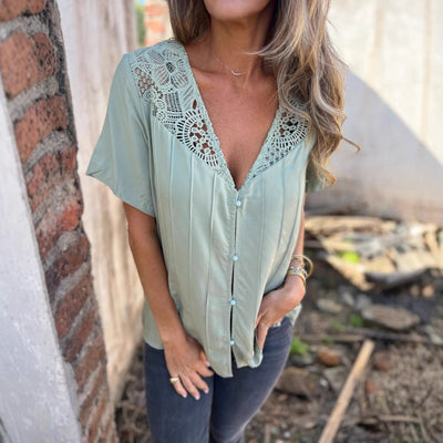 Lace-Collared Women's Blouse in Chic Design