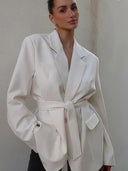 Stylish Women's Blazer Jacket with Belt and Pockets
