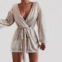 Stunning Evening Dress with Dazzling Sequins and V-Neck Design