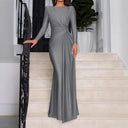 Chic Long Dress with Ruching & High Collar