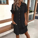 Women's Cotton Shirt Dress with Pockets and Button Placket