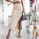 Chic Knitted Skirt with Button Design and Slit