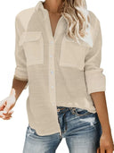 Summer Blouse for Women with Rolled Sleeves & Dual Pockets